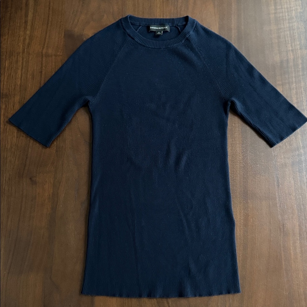 BANANA REPUBLIC Elbow Raglan Sleeve Rib Knit Sweater Crew Navy Blue M 267985 EUC